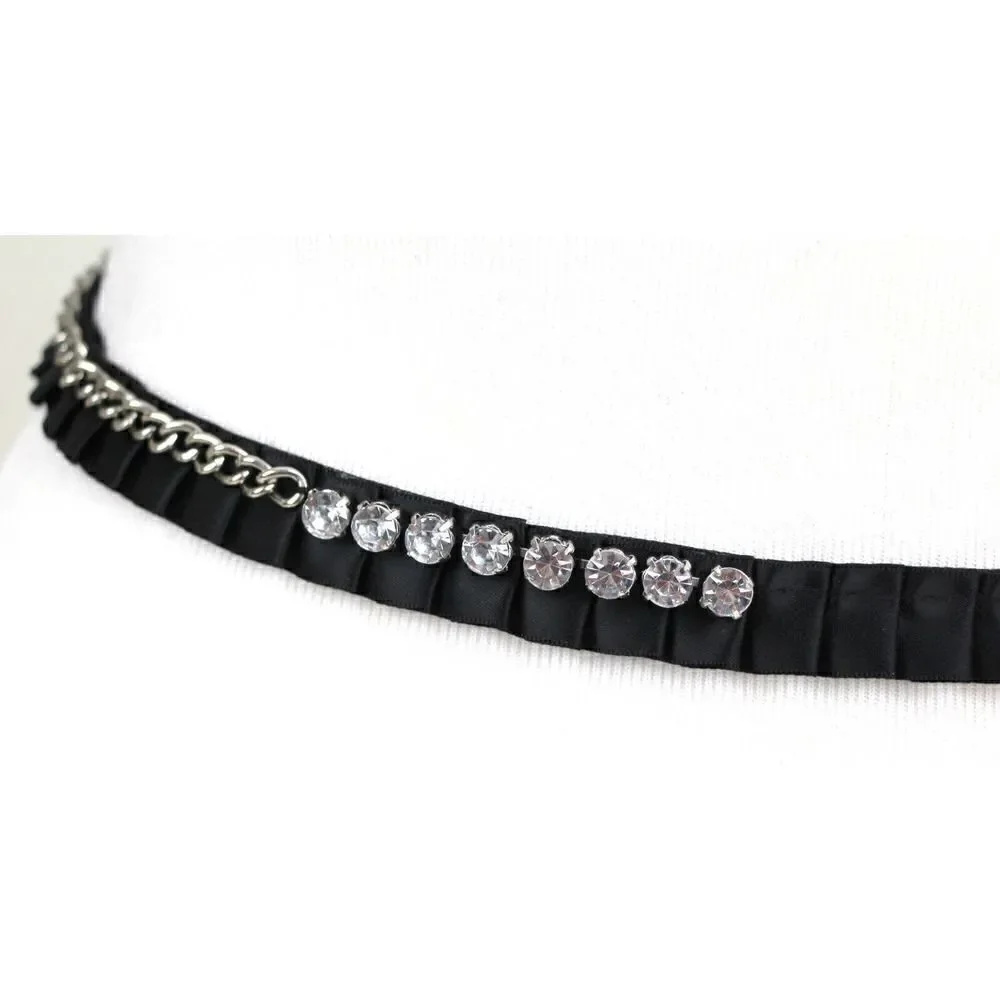 BLACK FABRIC RHINESTONE FAUX PEARL 3/4